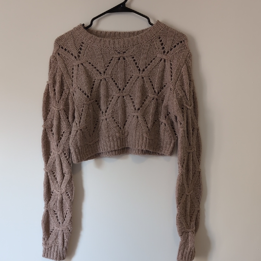 Forever 21 Open-Knit Cropped Sweater - Taupe